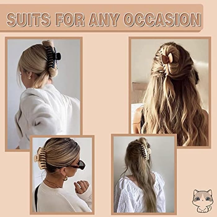 FDBJulyy Large Hair Clips,Claw Clips, 8 Pack 4.3 Hair Clips for Women & Girls,2 Styles 4 Colors Strong Hold Matte Claw Hair Clips for Women Thick Hair & Thin Hair, 90's Vintage Claw Clips - Image 5